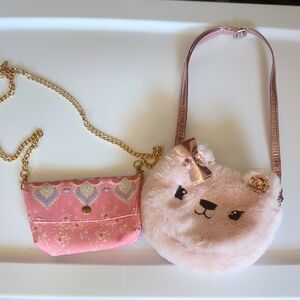 Pink and Gold Kids' Bear and Patterned Purse Set